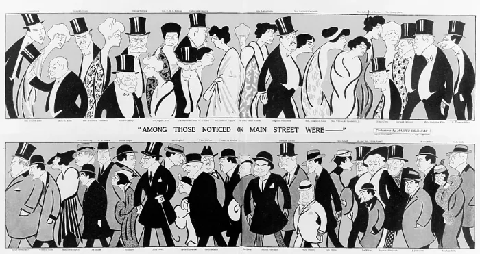 Framed Print : 1915 caricatures of famous New Yorkers by Marius de Zayas. The top row shows the wealthy and social prominent, while the bottom features entertainment and literary celebrities