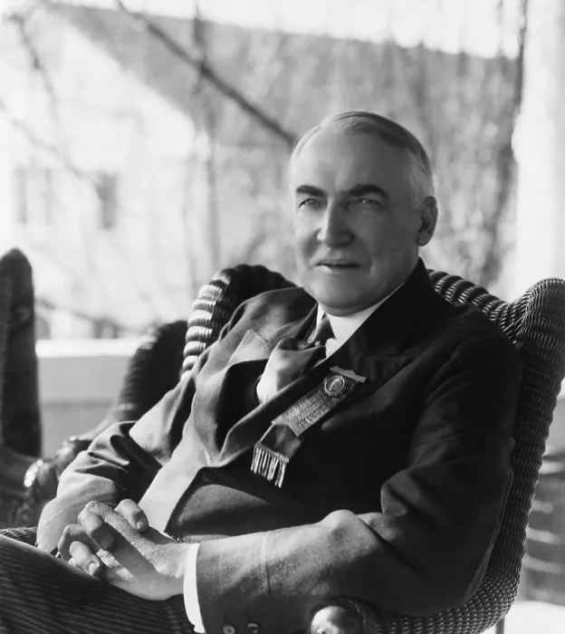 Framed Print : 1920 Republican Candidate for U.S. President Warren Harding. He wears a campaign ribbon at the Elks National Home, Bedford, Virginia. (BSLOC_2015_15_2)