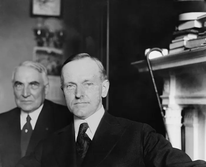 Framed Print : 1920 Republican Vice Presidential nominee, Governor Calvin Coolidge of Massachusetts. In the background is Senator Warren Harding, who was elected President Framed Print : 1920 Republican Vice Presidential nominee, Governor Calvin Coolidge of Massachusetts. In the background is Senator Warren Harding, who was elected President
