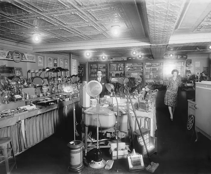 Framed Print : 1920's showroom of Schneider Electric Store in Washington, D.C
