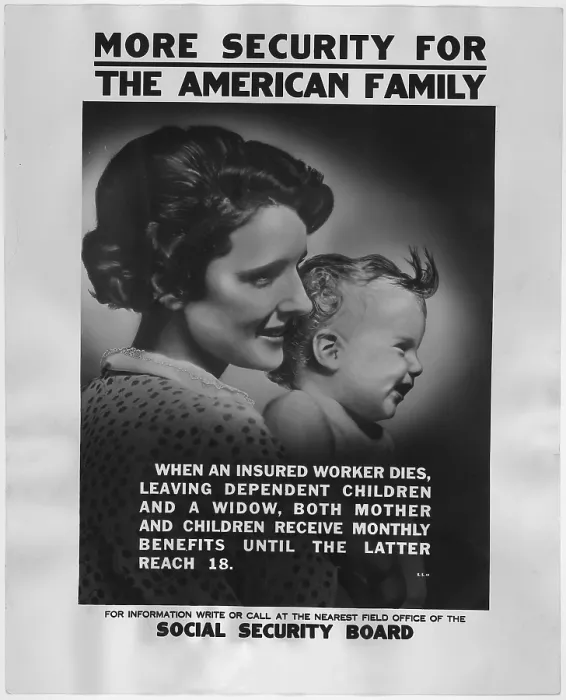 Framed Print : 1930s poster publicizing the benefits available to mothers and dependent children under the new Social Security programs
