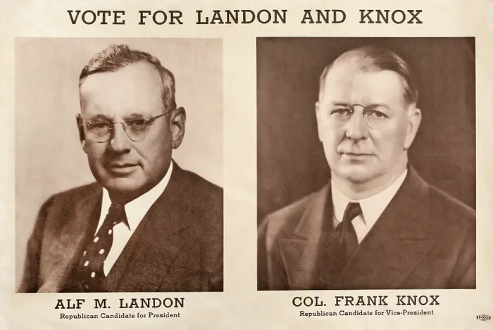 Framed Print : 1936 Republican Campaign Poster for Alf Landon and Frank Knox. Governor Alfred Landon of Tennessee headed the ticket; Col