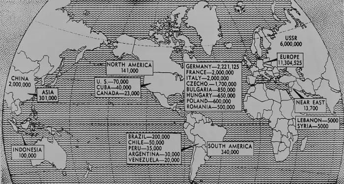 Framed Print : 1947 world map showing population of Communist Party members by continent and selected countries. (BSLOC_2014_13_54) Framed Print : 1947 world map showing population of Communist Party members by continent and selected countries. (BSLOC_2014_13_54)