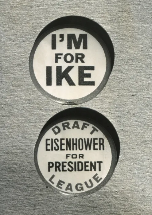 Framed Print : 1948 Campaign Buttons of the Draft Eisenhower for President League'. Oct. 16, 1948. - (BSLOC_2014_16_3)