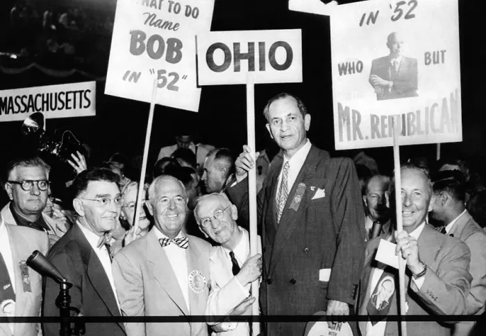 Framed Print : 1952 Republican National Convention. Ohio delegation with signs in support of Senator Robert Taft. The early front-running Taft lost the nomination to Dwight Eisenhower