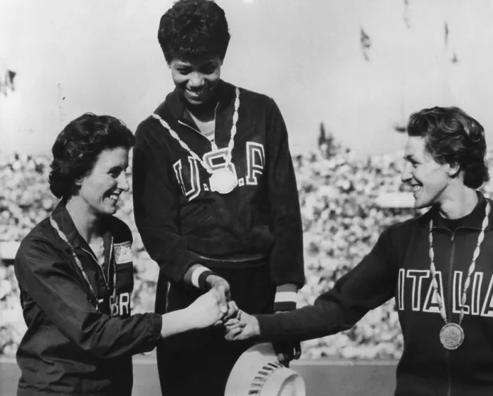 Framed Print : 1960 Olympic winners of the women's 100 meter race on victory podium. First is Wilma Rudolph of USA Framed Print : 1960 Olympic winners of the women's 100 meter race on victory podium. First is Wilma Rudolph of USA