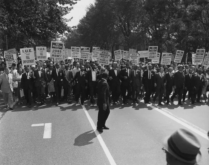 Framed Print : 1963 March on Washington. Famous Civil Rights leaders at the front of the march