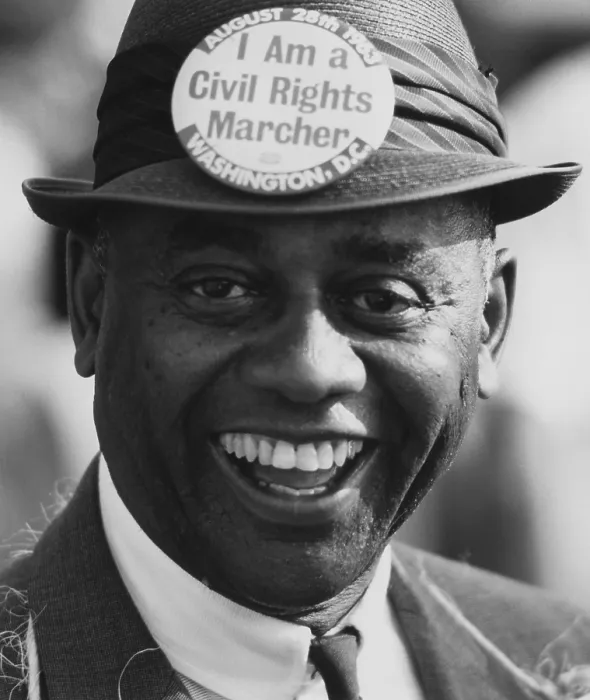 Framed Print : 1963 March on Washington. Smiling marcher wearing a hat with a button that reads: I am a Civil Rights Marcher. Aug. 28, 1963 Framed Print : 1963 March on Washington. Smiling marcher wearing a hat with a button that reads: I am a Civil Rights Marcher. Aug. 28, 1963