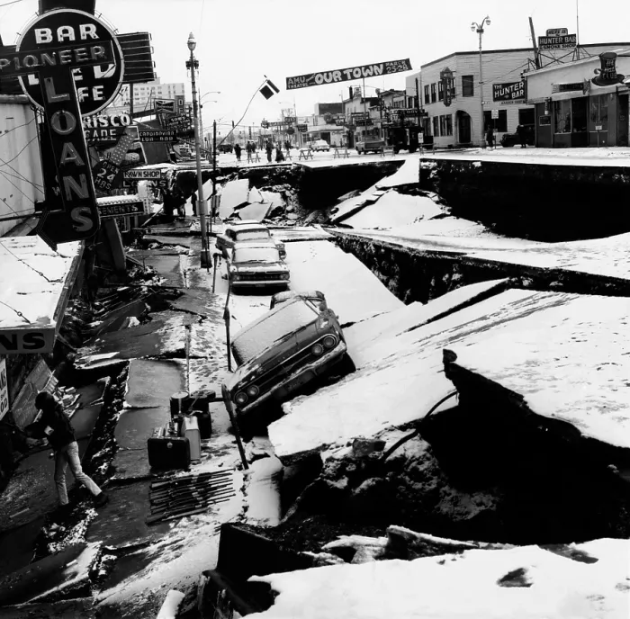Framed Print : 1964 Alaska Earthquake. Anchorage business district's main street was torn apart by the Good Friday Earthquake on March 27, 1964 Framed Print : 1964 Alaska Earthquake. Anchorage business district's main street was torn apart by the Good Friday Earthquake on March 27, 1964