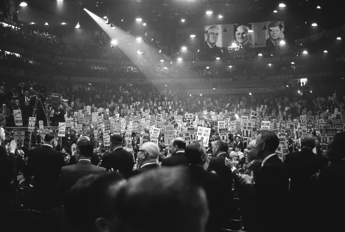 Framed Print : 1964 LBJ Presidential campaign. Applauding crowd at a Chicago rally for Lyndon Johnson on October 30, 1964