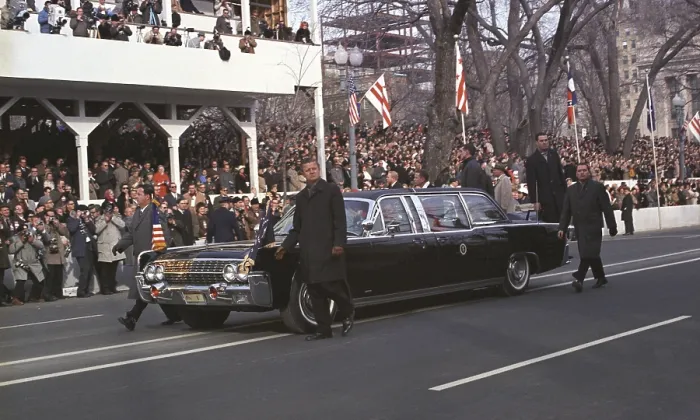 Framed Print : 1965 Inauguration Parade. Lyndon and Lady Bird Johnson wave to crowds from inside the Presidential limousine Framed Print : 1965 Inauguration Parade. Lyndon and Lady Bird Johnson wave to crowds from inside the Presidential limousine