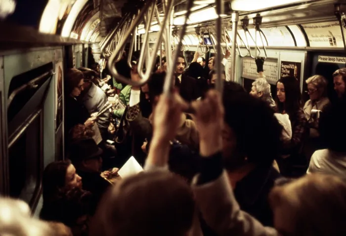 Framed Print : 1970s America. Passengers on a subway car, New York City, New York ca. 1972