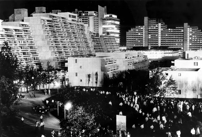 Framed Print : 1972 Olympics, Night view of apartments in Olympic Village, Munich, Germany, 09-05-1972.. Courtesy: CSU Archives  /  Everett Collection