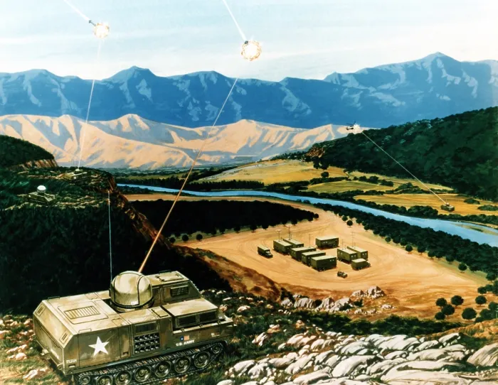 Framed Print : 1984 military artist's concept of a ground based Laser Air Defense Weapon. (BSLOC_2011_12_340) Framed Print : 1984 military artist's concept of a ground based Laser Air Defense Weapon. (BSLOC_2011_12_340)