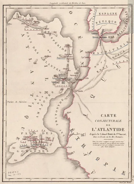 Framed Print : 19th century map depicting a conjectured location of the imaginary continent of Atlantis of the coast of North Africa Framed Print : 19th century map depicting a conjectured location of the imaginary continent of Atlantis of the coast of North Africa