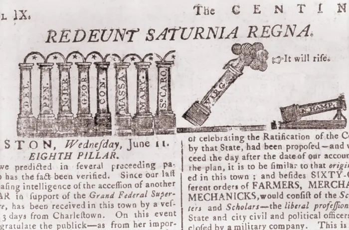 Framed Print : 2_The Federal Pillars, a political cartoon from the Massachusetts Centinel shows the Maryland and South Carolina columns in place and the Virginia column being put into position Framed Print : 2_The Federal Pillars, a political cartoon from the Massachusetts Centinel shows the Maryland and South Carolina columns in place and the Virginia column being put into position