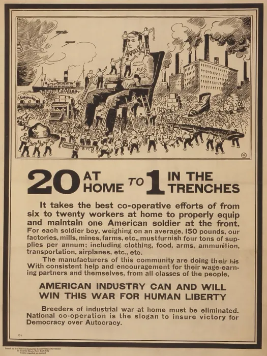 Framed Print : 20 AT HOME TO ONE IN THE TRENCHES, 1917. Poster issued by the National Industrial Conservation Movement, an anti-labor union organization Framed Print : 20 AT HOME TO ONE IN THE TRENCHES, 1917. Poster issued by the National Industrial Conservation Movement, an anti-labor union organization