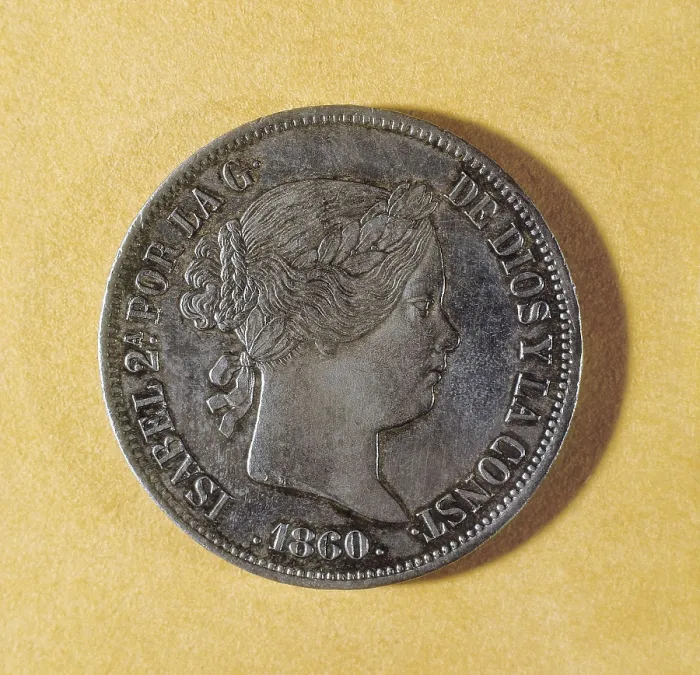 Framed Print : 20 reales coin with the effigy of Isabella II of Spain (1860). Coin. SPAIN. Barcelona. National Art Museum of Catalonia. AISA / Everett Collection**US SALES ONLY**