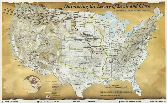 Framed Print : 2003 map published for the bicentennial commemoration of the Lewis and Clark Expedition