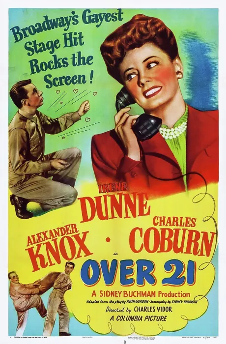 Framed Print : OVER 21, US poster art, top from left: Alexander Knox, Irene Dunne; bottom from left: Charles Coburn, Alexander Knox, 1945