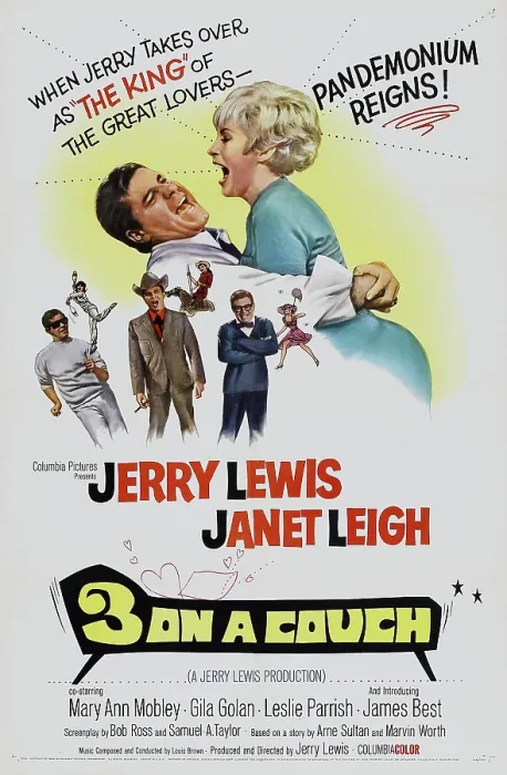 Framed Print : 3 ON A COUCH, (aka THREE ON A COUCH), US poster, from left: Jerry Lewis, Janet Leigh, 1966