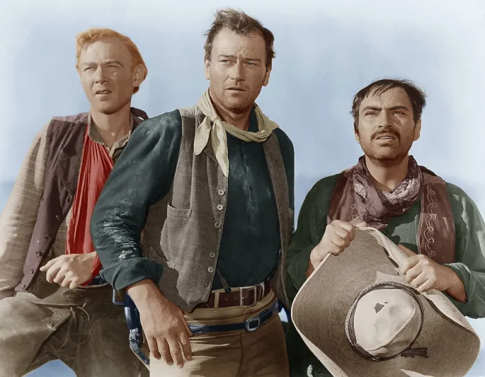 Framed Print : 3 GODFATHERS, (aka THREE GODFATHERS), from left: Harry Carey Jr. John Wayne, Pedro Armendariz, 1948 Framed Print : 3 GODFATHERS, (aka THREE GODFATHERS), from left: Harry Carey Jr. John Wayne, Pedro Armendariz, 1948