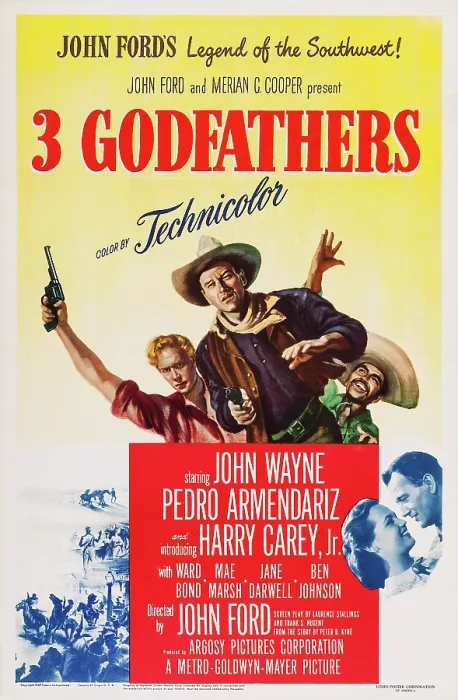 Framed Print : 3 GODFATHERS, US poster art, from left: Harry Carey, Jr. John Wayne, Pedro Armendariz, 1948