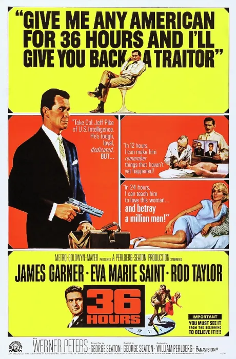 Framed Print : 36 HOURS, US poster art, Rod Taylor, (top), James Garner, (left), Eva Marie Saint, (right), 1965