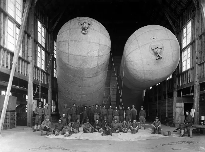 Framed Print : Three 5, 000 cubic feet observation balloons in hangar at Fort Sill, Oklahoma. World War I. May 1, 1918