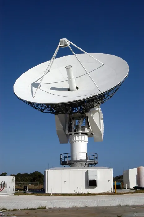 Framed Print : 50-foot dish antenna at Kennedy Space Center in 2006, is a radar antenna used to track space vehicles and rockets