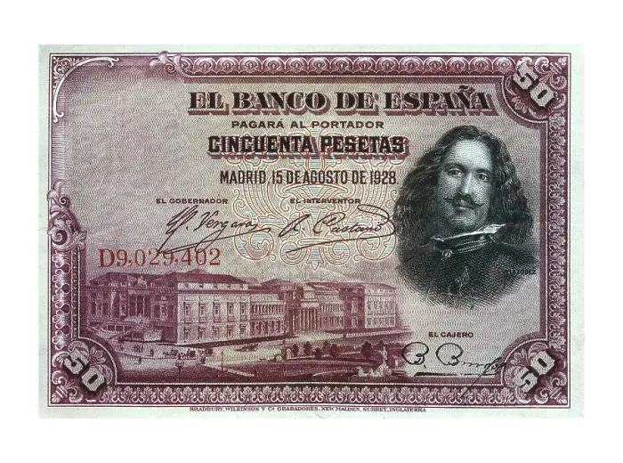 Framed Print : 50 pesetas bill, Bank of Spain (Madrid, 1928). Coin. AISA / Everett Collection**US SALES ONLY**
