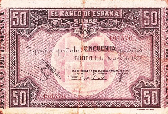 Framed Print : 50 pesetas bill issued in Bilbao on 1st January 1937when the city still was on the repuclican zone. AISA / Everett Collection (39576)**US SALES ONLY** Framed Print : 50 pesetas bill issued in Bilbao on 1st January 1937when the city still was on the repuclican zone. AISA / Everett Collection (39576)**US SALES ONLY**