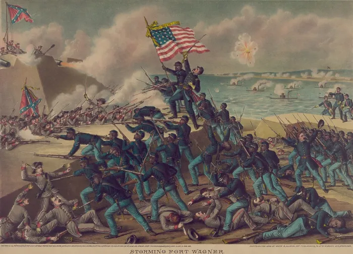 Framed Print : 54th Massachusetts Volunteer Infantry, an African American infantry in the Union Army, assaulting Fort Wagner on July 18, 1863