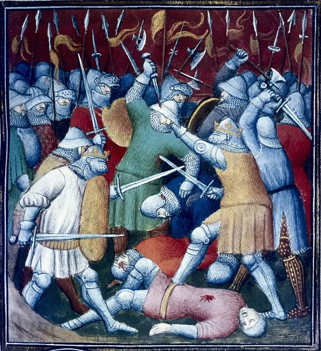 Framed Print : 5th Crusade (1217-1221). Conquest of Damietta in 1219. Picture of the 15th c. Gothic art. Miniature Painting. FRANCE. Paris. Bibliothque de l'Arsenal (Library of the Arsenal)