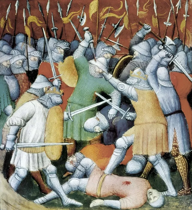 Framed Print : 5th Crusade (1217-1221). Conquest of Damietta in 1219. Picture of the 15th c. Gothic art. Miniature Painting. FRANCE. Paris. Bibliothque de l'Arsenal (Library of the Arsenal)