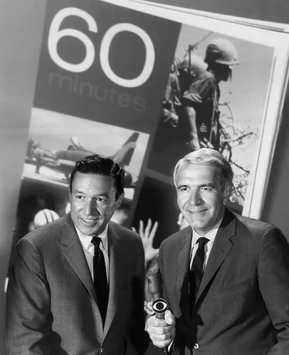 Framed Print : 60 MINUTES, Mike Wallace, Harry Reasoner, (1968 photo), 1968
