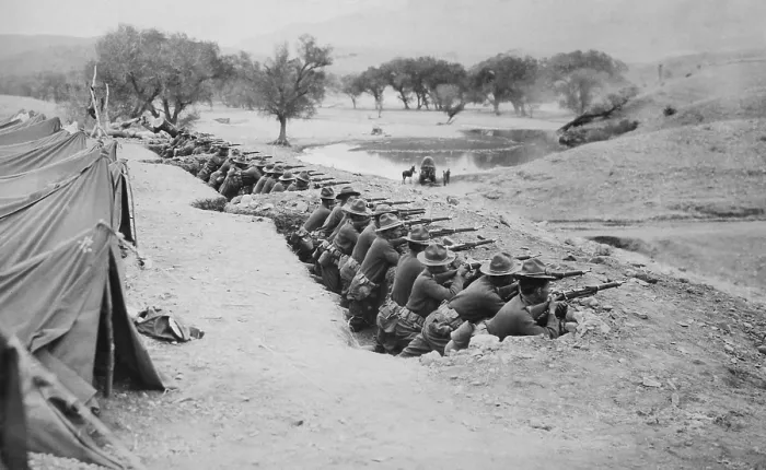 Framed Print : US 6th Infantry in trench dug at their camp in New Mexico, April 10, 1916