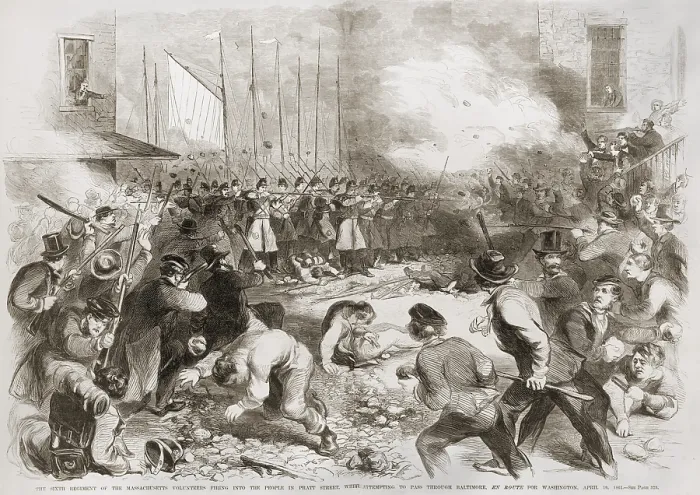 Framed Print : 6th Regiment of the Massachusetts Volunteers shooting protesters in Baltimore, April 19, 1861