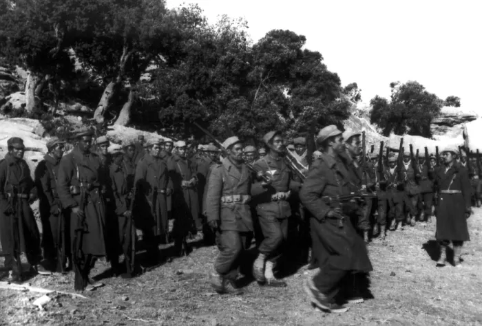 Framed Print : 7 / 26 / 57--BEHIND REBEL LINES IN ALGERIA: Men of the Algerian Nationalist (Rebel) Army receive rigid training along French Army lines