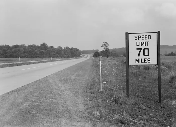 Framed Print : 70 MPH speed limit sign on the empty Pennsylvania Turnpike during World War 2. Before the war, the Turnpike has no speed limits. Sept. 1942. (BSLOC_2013_14_169) Framed Print : 70 MPH speed limit sign on the empty Pennsylvania Turnpike during World War 2. Before the war, the Turnpike has no speed limits. Sept. 1942. (BSLOC_2013_14_169)