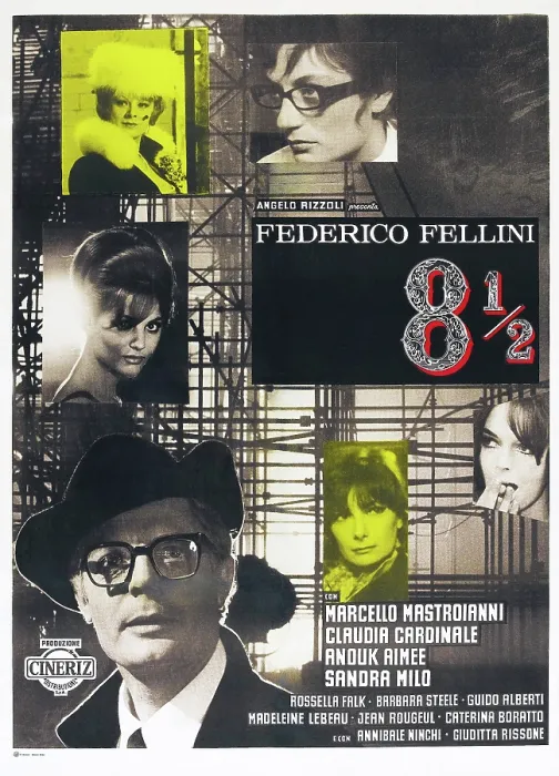 Framed Print : 8 1 / 2, (aka EIGHT AND A HALF), French poster, bottom left: Marcello Mastroianni, 1963 Framed Print : 8 1 / 2, (aka EIGHT AND A HALF), French poster, bottom left: Marcello Mastroianni, 1963