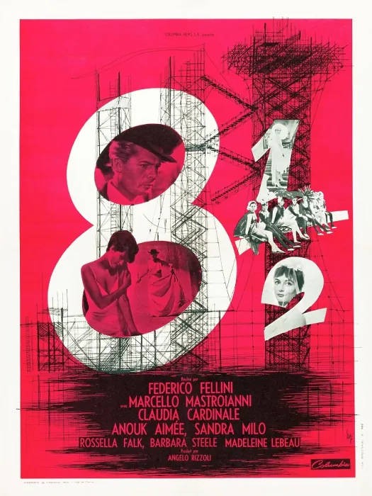 Framed Print : 8 1 / 2, (aka EIGHT AND A HALF), French poster, from top: Marcello Mastroianni, Claudia Cardinale, Anouk Aimee (inside #2), 1963