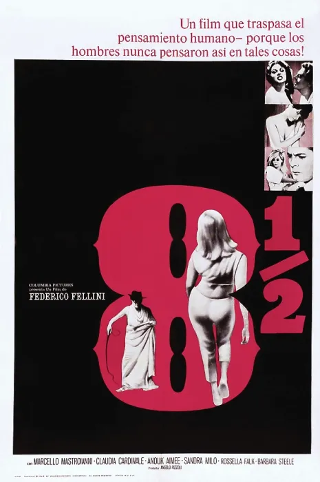 Framed Print : 8 1 / 2, top l-r: Sandra Milo, Marcello Mastroianni, center: Claudia Cardinale on Spanish poster art, 1963 Framed Print : 8 1 / 2, top l-r: Sandra Milo, Marcello Mastroianni, center: Claudia Cardinale on Spanish poster art, 1963