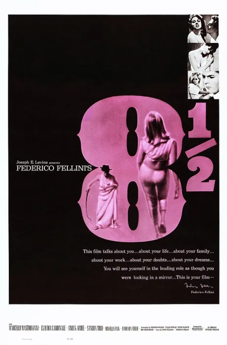 Framed Print : 8 1 / 2, right from top: Sandra Milo, Marcello Mastroianni on poster art, 1963