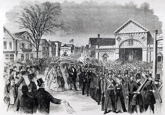 Framed Print : 800 women shoemakers of Lynn, Massachusetts, demonstrated for betterpay on March 7, 1860