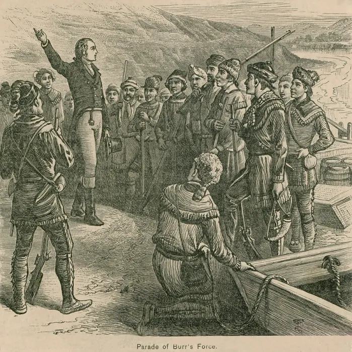 Framed Print : Aaron Burr speaking to recruits for his scheme to found a personal western nation