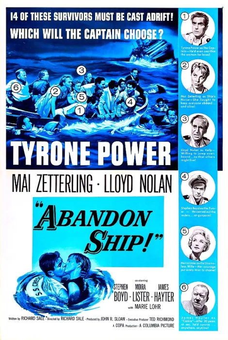 Framed Print : ABANDON SHIP!, (aka SEVEN WAVES AWAY), US poster, right from top: Tyrone Power, Mai Zetterling, Lloyd Nolan, Stephen Boyd, Moira Lister, James Hayter Framed Print : ABANDON SHIP!, (aka SEVEN WAVES AWAY), US poster, right from top: Tyrone Power, Mai Zetterling, Lloyd Nolan, Stephen Boyd, Moira Lister, James Hayter