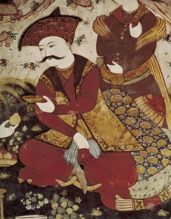 Framed Print : ABBAS the Great (1571-1629). Dtail of the fresco. Persian art. Fresco. IRAN. ESFAHAN. Esfahan. Chehel Sotoun - The Palace of forty columns