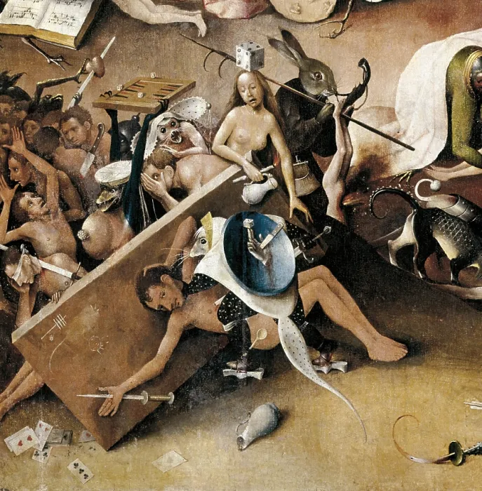 Framed Print : ABBEMA, Louise (1858-1927); Abrahams, Mort; Bosch, Hieronymus Van Aeken, called (1450-1516). The Garden of Earthly Delights. Hell. 1503-1504. Right panel of the triptych Framed Print : ABBEMA, Louise (1858-1927); Abrahams, Mort; Bosch, Hieronymus Van Aeken, called (1450-1516). The Garden of Earthly Delights. Hell. 1503-1504. Right panel of the triptych