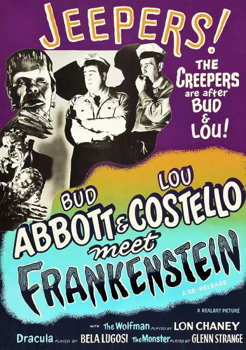 Framed Print : ABBOTT AND COSTELLO MEET FRANKENSTEIN, from bottom left: Lon Chaney Jr. Bela Lugosi, Glenn Strange, Lou Costello, Bud Abbott, 1948